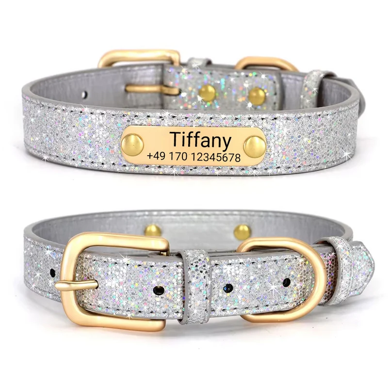 Hundehalsband "Tiffany" mit Namen und Telefon personalisiert. Lasergravur inklusive.