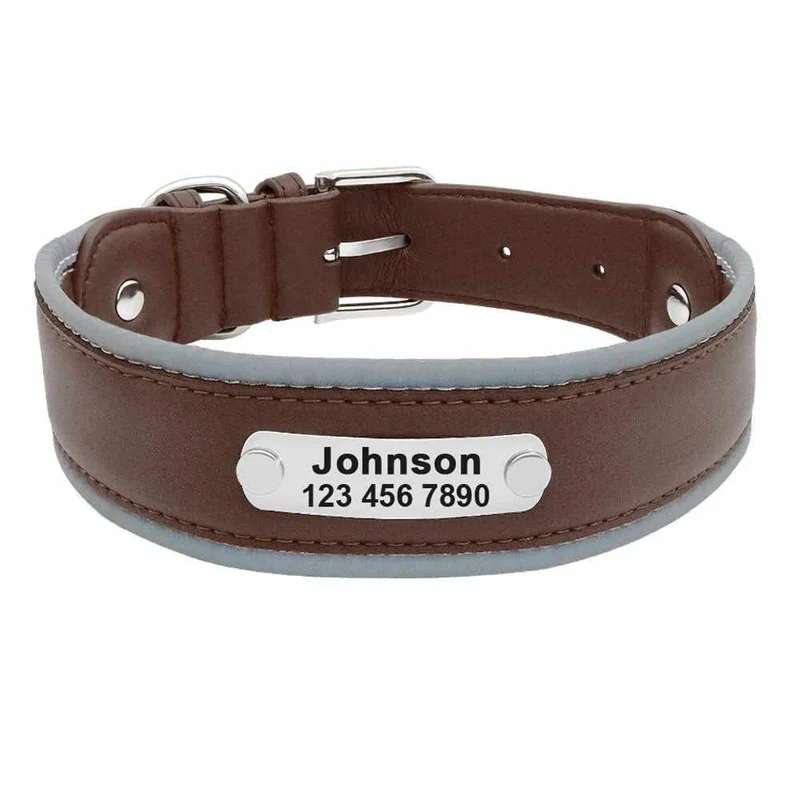 Extra breites personalisiertes Hundehalsband mit Namen und reflektierendem Rand