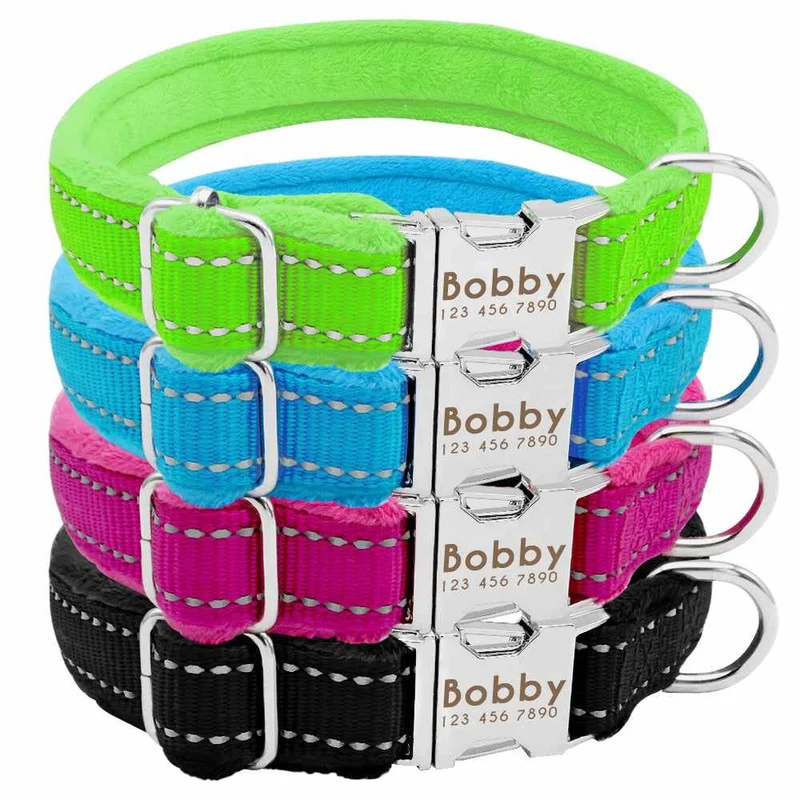 Weiches gepolstertes Hundehalsband mit Namen, reflektierend, GRATIS Gravur