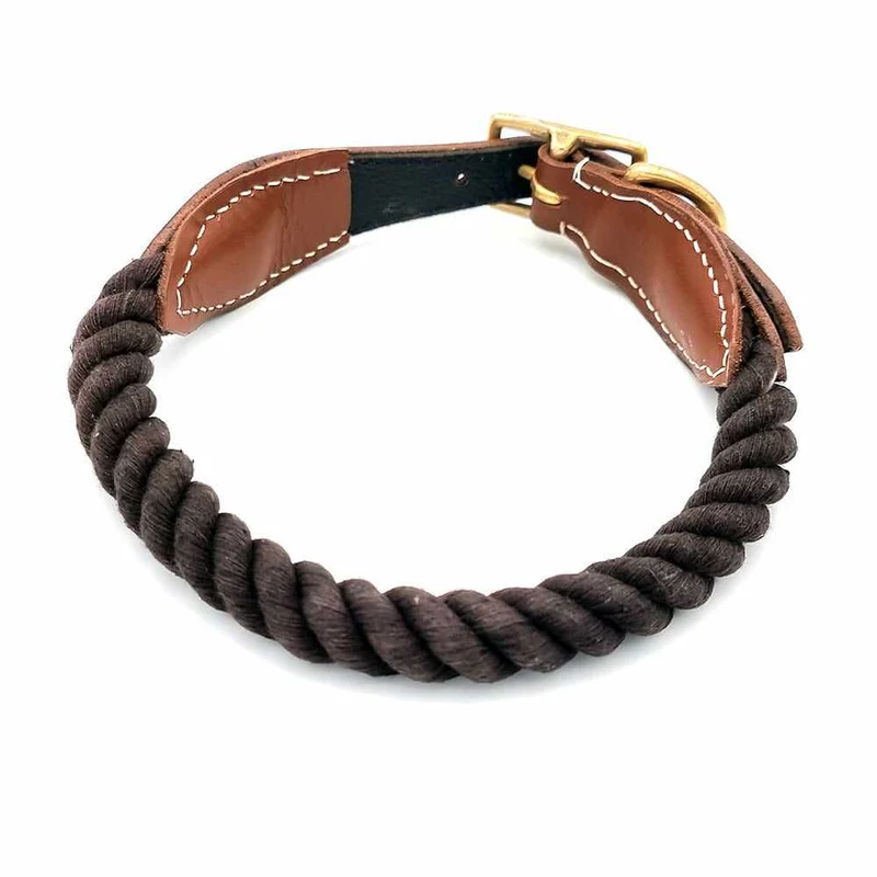 Hundehalsband aus Baumwollseil mit Verschluss aus Leder und Messing