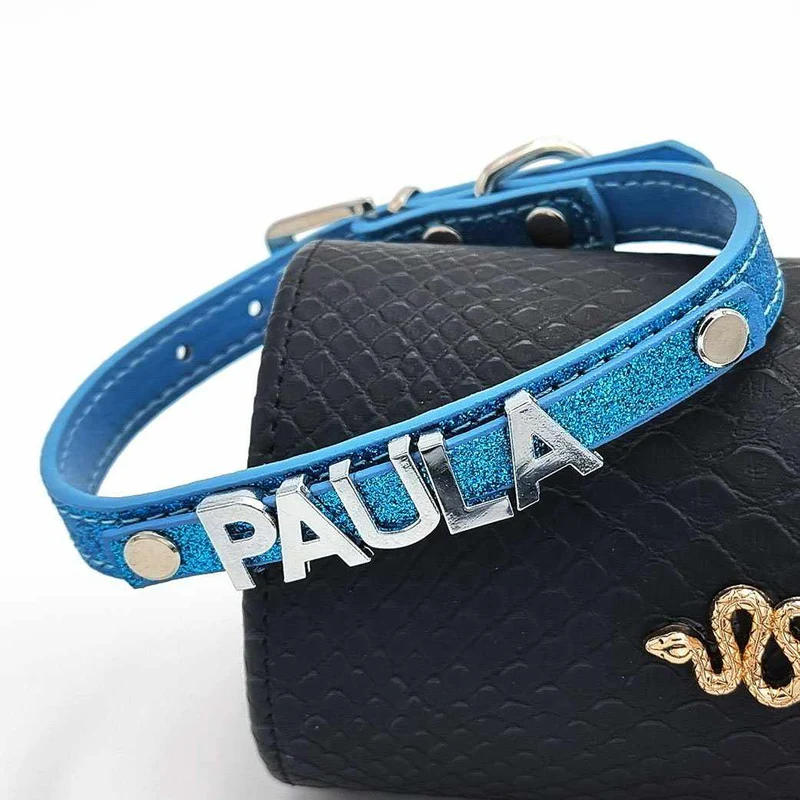 Stylisches Glitzer Hundehalsband mit Namen aus Strass-Buchstaben