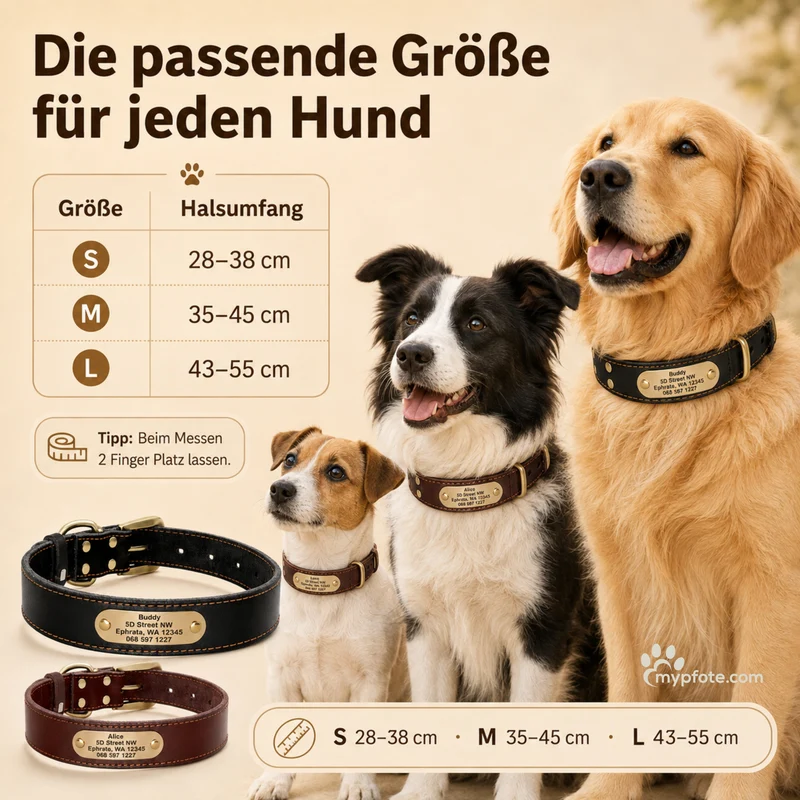 Edles Hundehalsband aus Rindsleder mit Gravur Name und Telefon