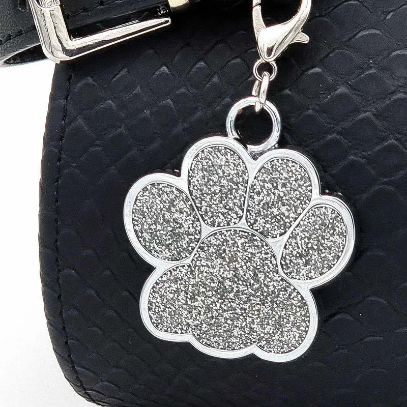 Personalisierte Hundemarke in Pfötchenform – Metallmarke mit kostenloser Gravur für Hunde & Katzen – Glitzernde Farben, verschiedene Größen und Designs