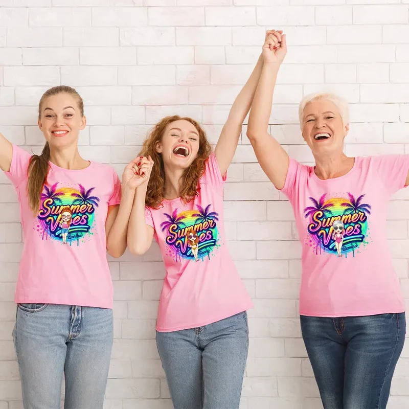 Personalisiert Cartoon Sommer Vibes T-Shirt mit Namen