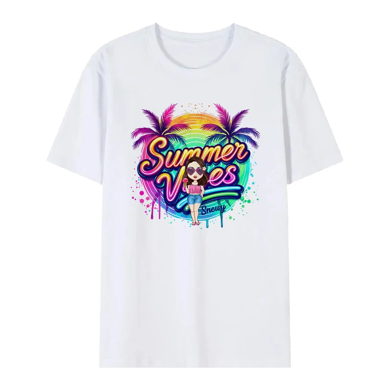 Personalisiert Cartoon Sommer Vibes T-Shirt mit Namen