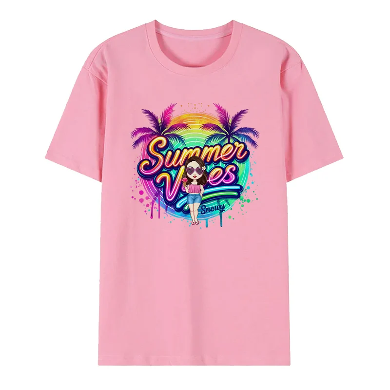 Personalisiert Cartoon Sommer Vibes T-Shirt mit Namen