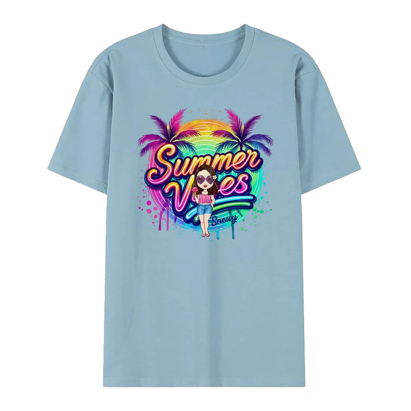 Personalisiert Cartoon Sommer Vibes T-Shirt mit Namen