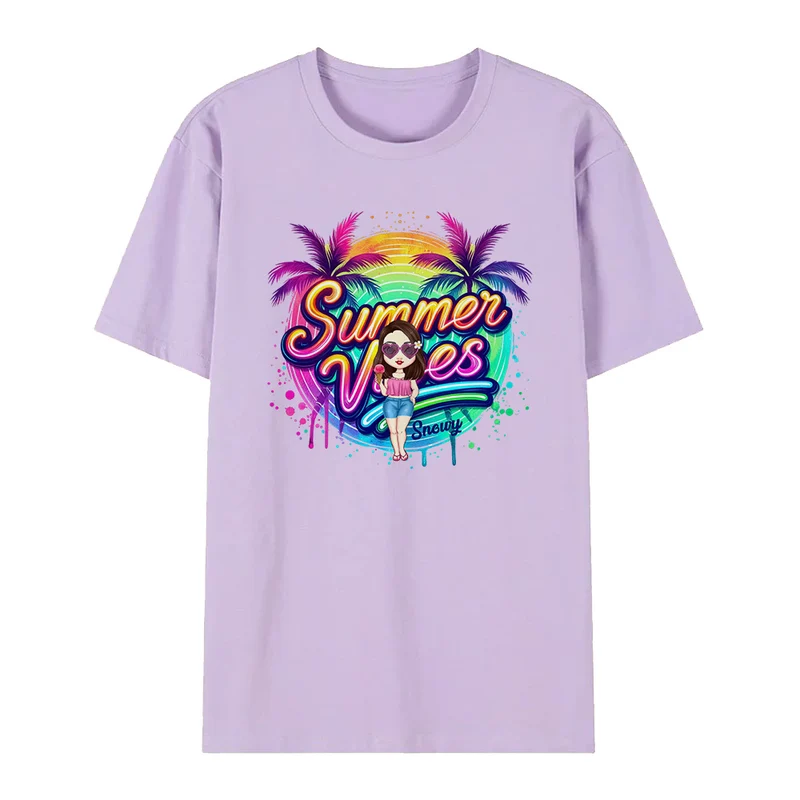 Personalisiert Cartoon Sommer Vibes T-Shirt mit Namen
