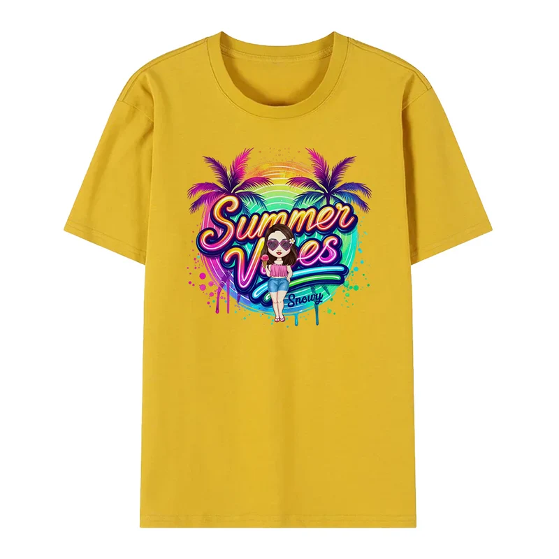 Personalisiert Cartoon Sommer Vibes T-Shirt mit Namen