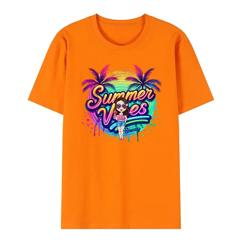 Personalisiert Cartoon Sommer Vibes T-Shirt mit Namen