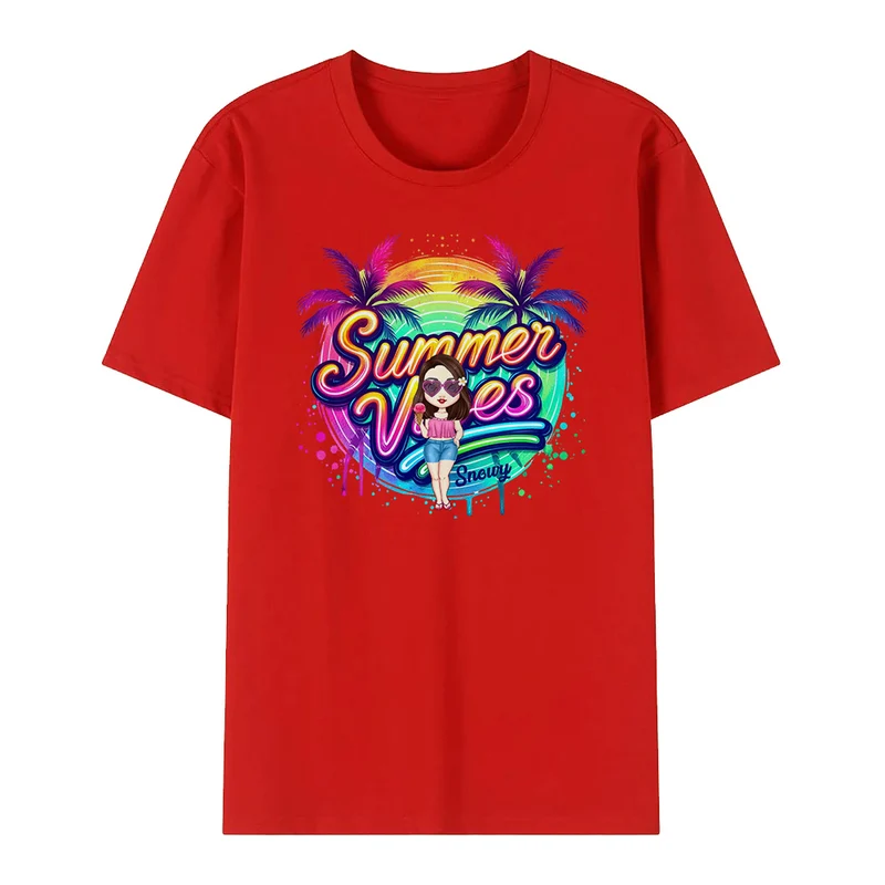 Personalisiert Cartoon Sommer Vibes T-Shirt mit Namen
