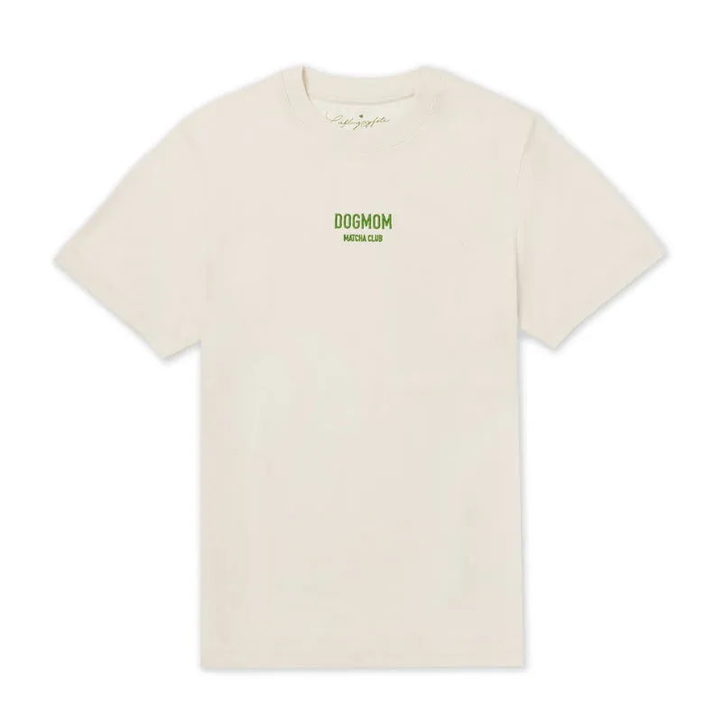 T-Shirt DOGMOM MATCHA CLUB Natural Raw gestickt - Limited Edition