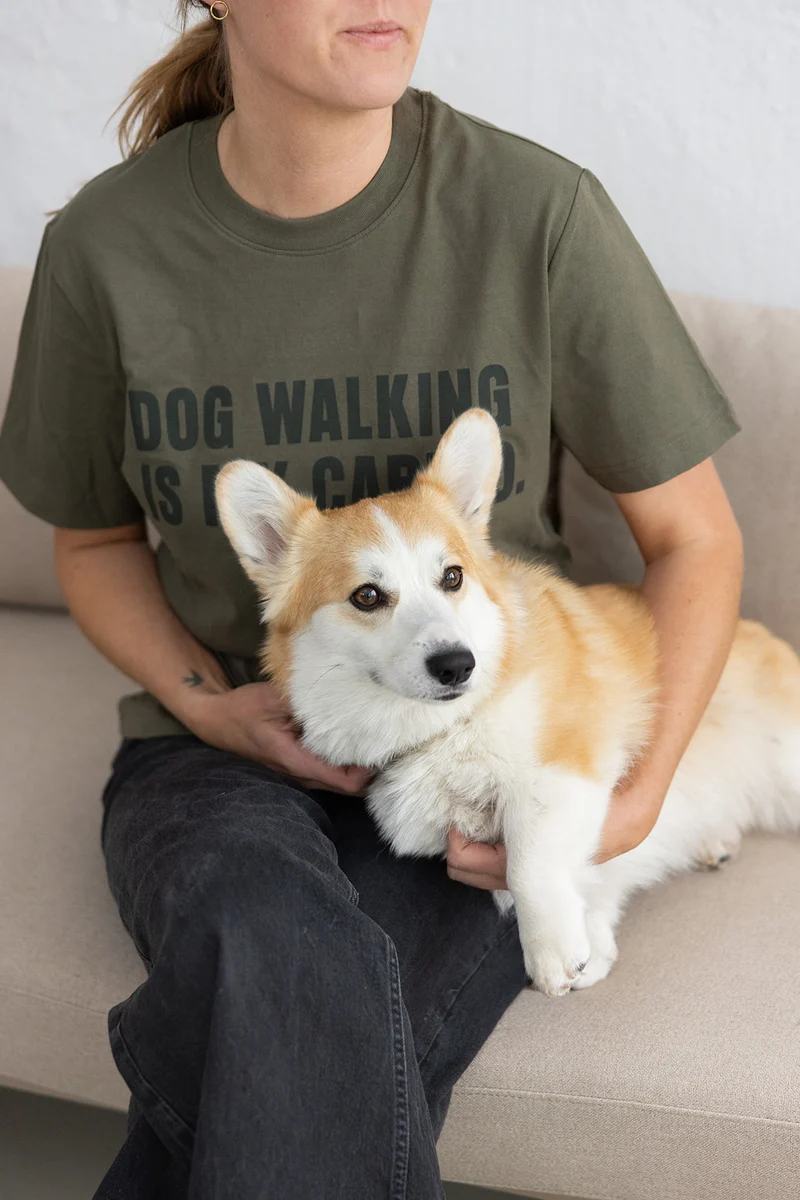 "DOG WALKING IS MY CARDIO" T-Shirt Khaki