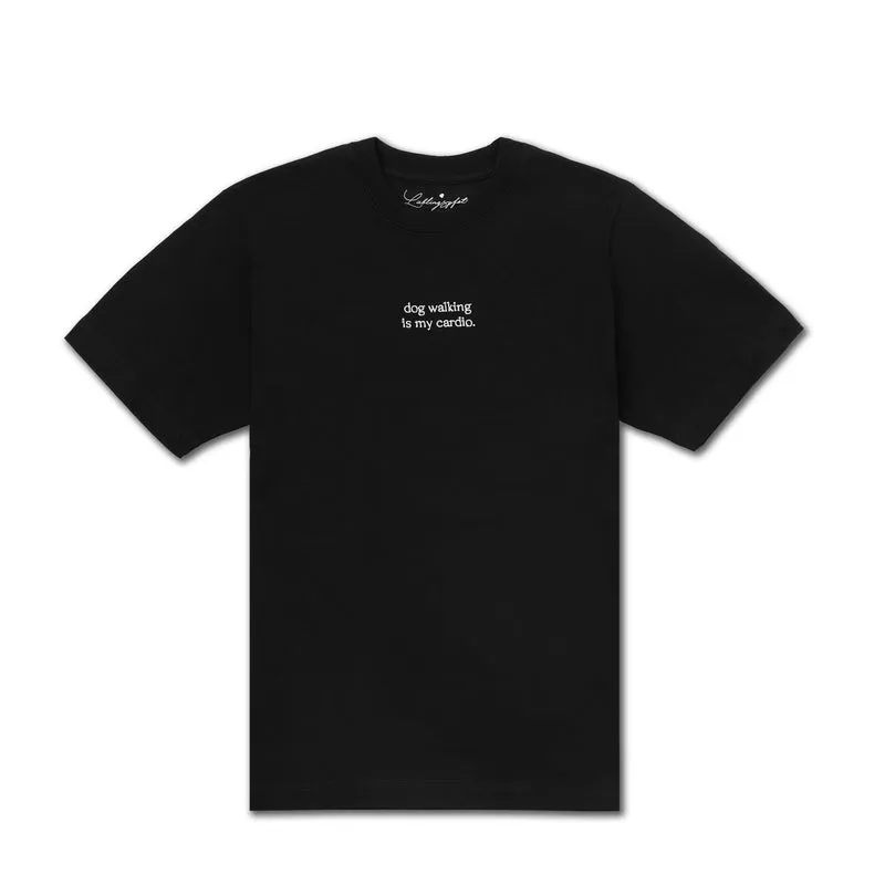 T-Shirt "dog walking is my cardio" Schwarz