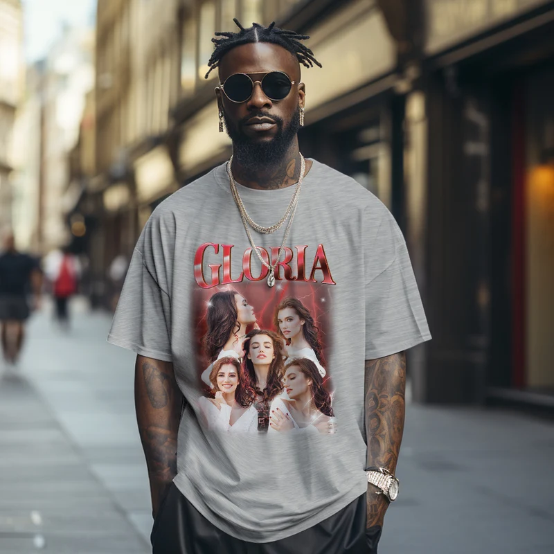 Vintage Foto T-Shirt personalisiert grau mit Name