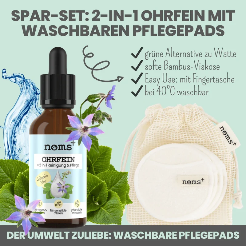 noms+ 2-in-1 Ohrfein Reinigung & Pflege für Hunde & Katzen mit kolloidalem Silber