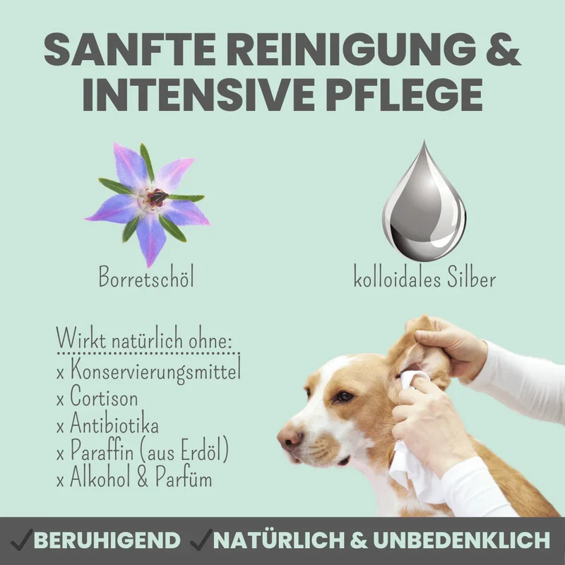 noms+ 2-in-1 Ohrfein Reinigung & Pflege für Hunde & Katzen mit kolloidalem Silber