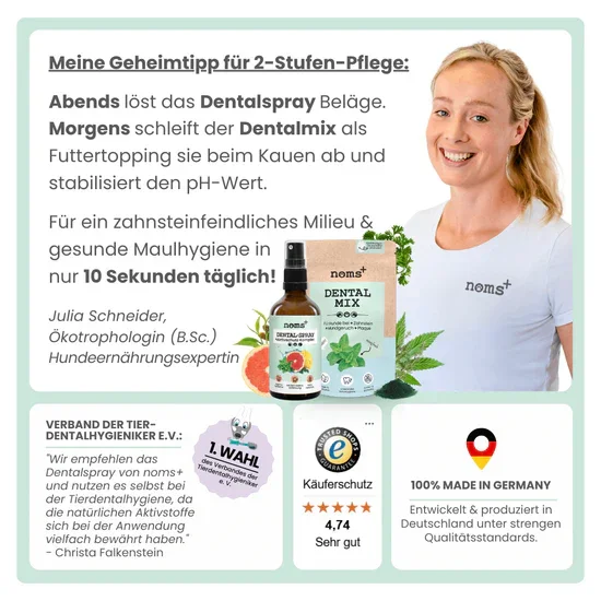Natürliches Noms+ Dentalspray bei Zahnstein uvm. | Hoch-effektive Pflanzenextrakte | Für Hunde & Katzen | 100% vegan & tierleidfrei