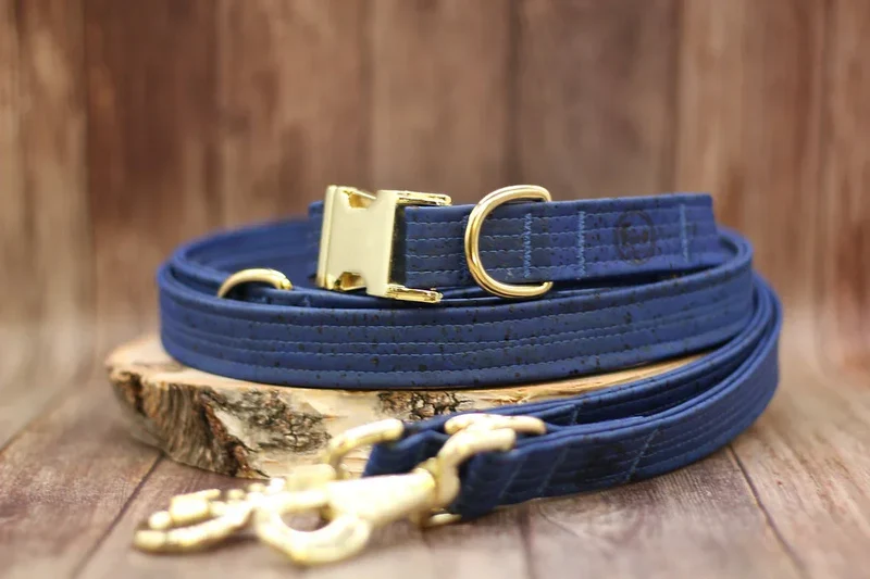 Korkleder Hundeleine | Robust & Vegan | Denim | Beschläge wählbar