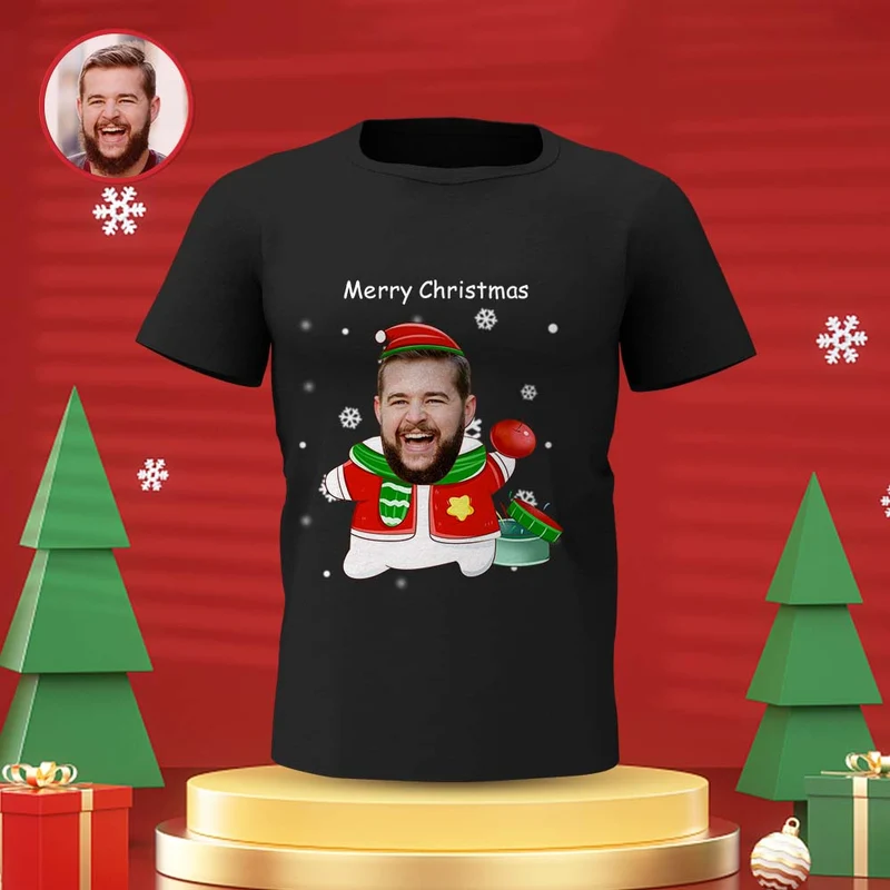 Foto Gesicht T-Shirt - Geschenk für Frauen und Männer Frohe Weihnachten