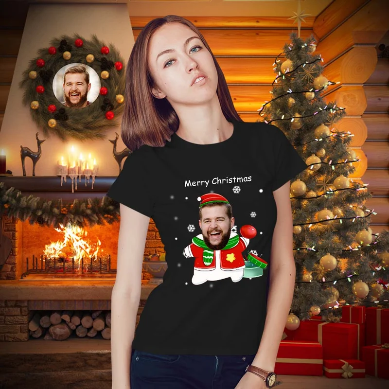 Foto Gesicht T-Shirt - Geschenk für Frauen und Männer Frohe Weihnachten