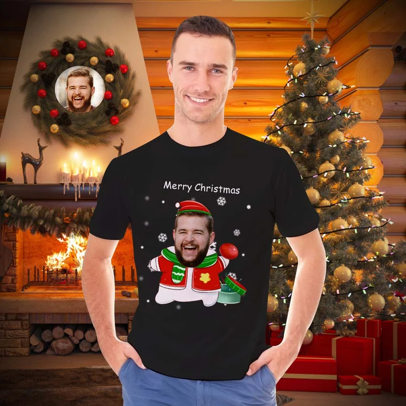 Foto Gesicht T-Shirt - Geschenk für Frauen und Männer Frohe Weihnachten