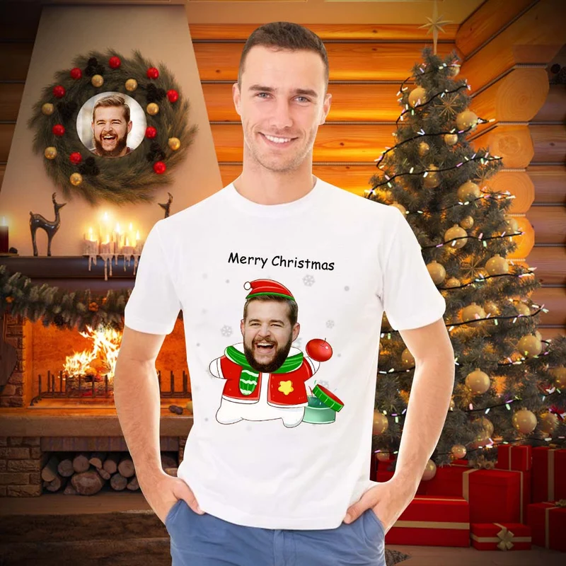 Foto Gesicht T-Shirt - Geschenk für Frauen und Männer Frohe Weihnachten