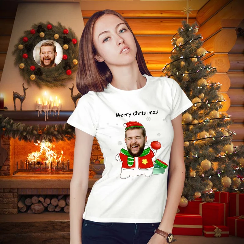 Foto Gesicht T-Shirt - Geschenk für Frauen und Männer Frohe Weihnachten