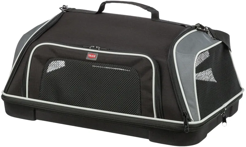 Schwarz/graue Hundetasche Boarding fürs Flugzeug, flach mit großer Grundfläche