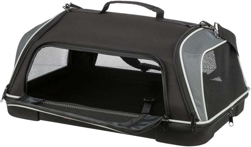 Schwarz/graue Hundetasche Boarding fürs Flugzeug, flach mit großer Grundfläche