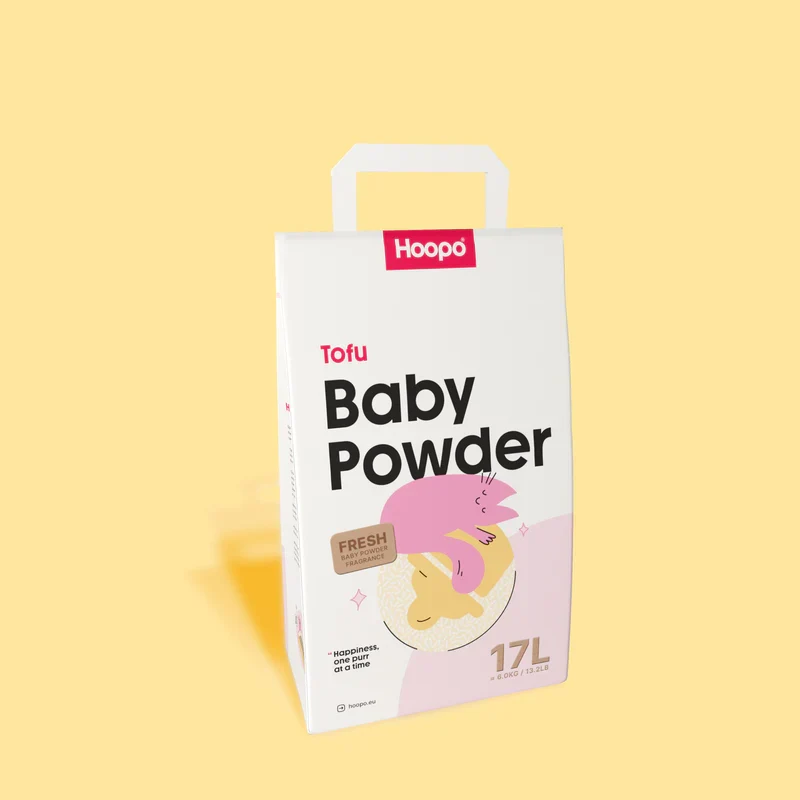 2x17L Nachhaltiges Katzenstreu Tofu Babypuder von HOOPO® | 100% Tofu | Babypuder Duft | Blitzschnelle Klumpenbildung