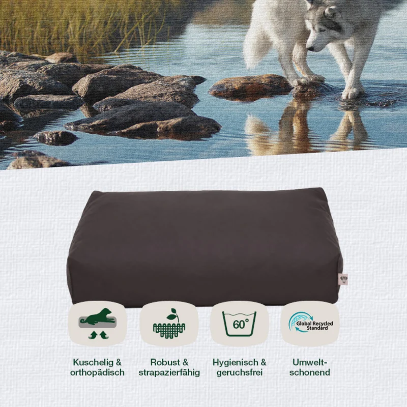 Orthopädisches Hundekissen BUDDYstyle HOUND&NATURE | Härtegrad variierbar | Wasserdicht & recycelt | Grau