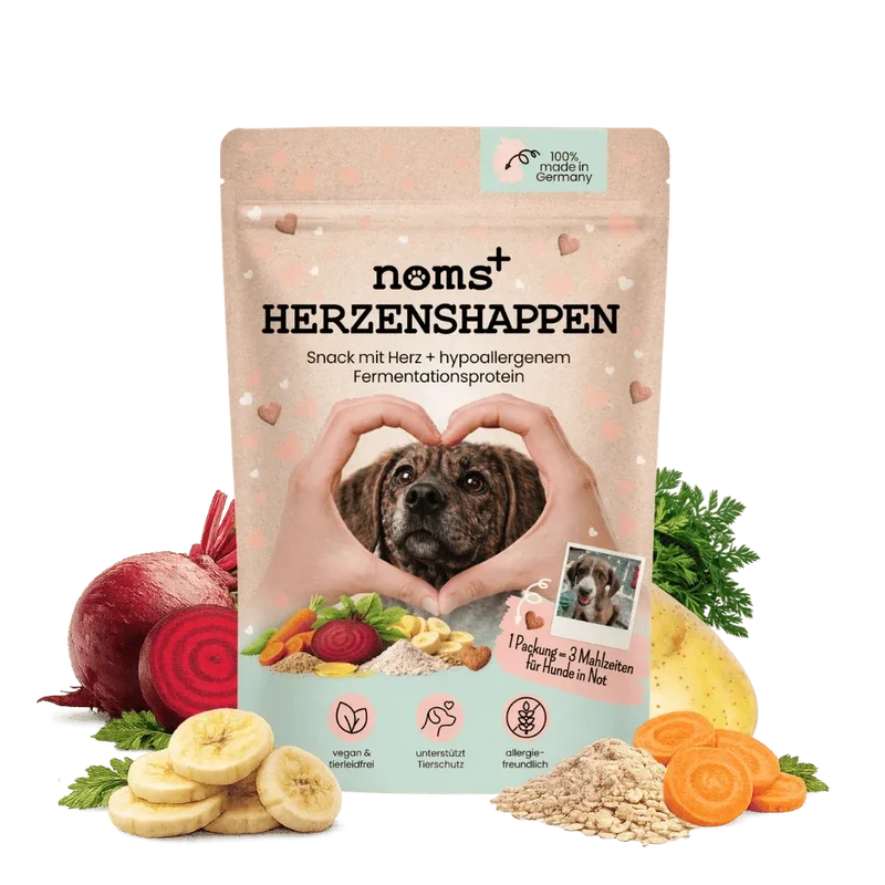 Noms+ Herzenshappen Snack | Hypoallergener Softsnack für sensible Hunde | inkl. Tierschutzspende | 200g