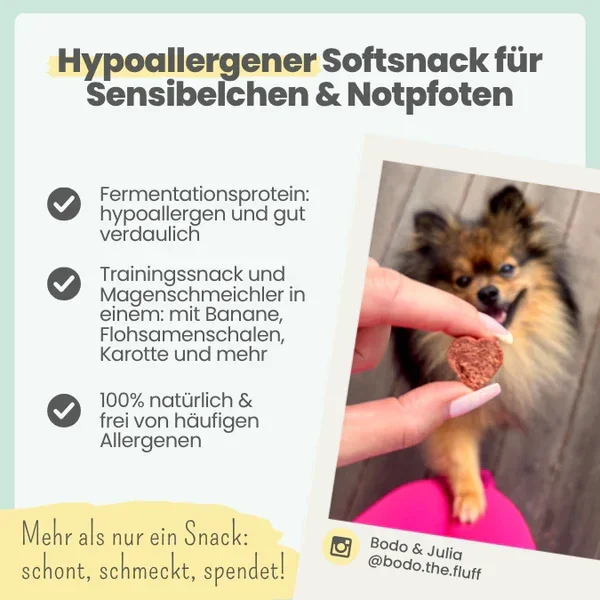 Noms+ Herzenshappen Snack | Hypoallergener Softsnack für sensible Hunde | inkl. Tierschutzspende | 200g