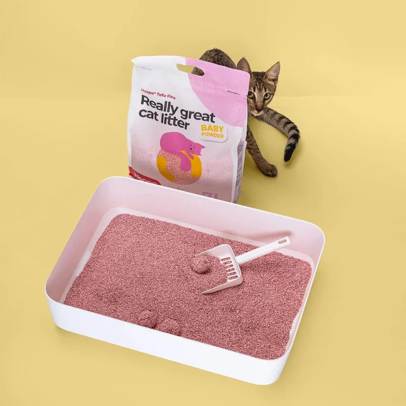 Nachhaltiges Katzenstreu Tofu Fine Babypuder von HOOPO® | 100% Tofu | Babypuder Duft | Blitzschnelle Klumpenbildung
