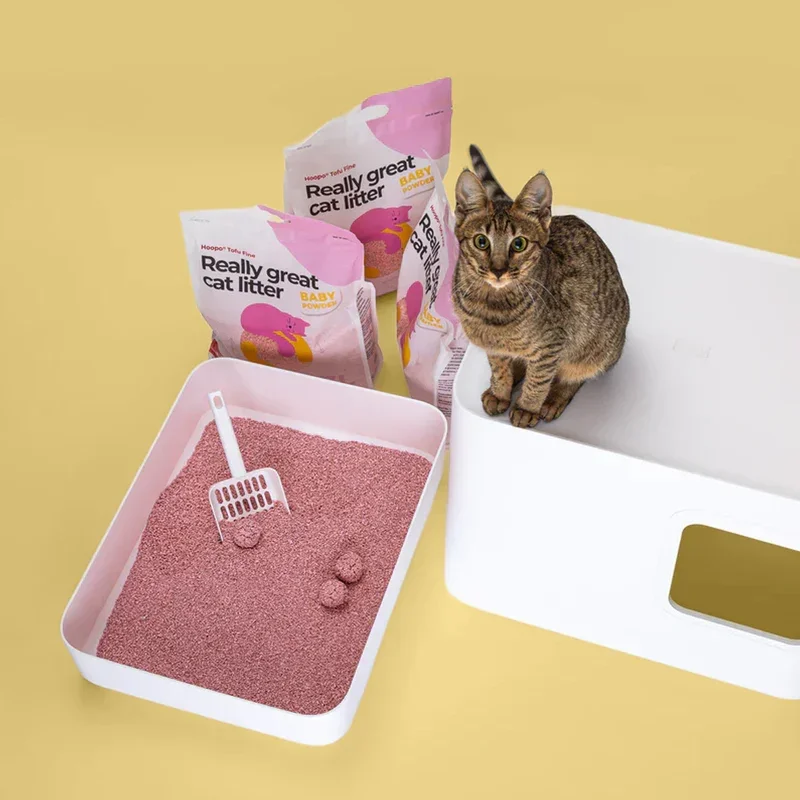 Nachhaltiges Katzenstreu Tofu Fine Babypuder von HOOPO® | 100% Tofu | Babypuder Duft | Blitzschnelle Klumpenbildung