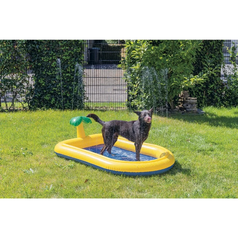 Beeztees Hundepool Palmy mit Sprinkler – Hundeplanschbecken 163x100x47 cm, gelb