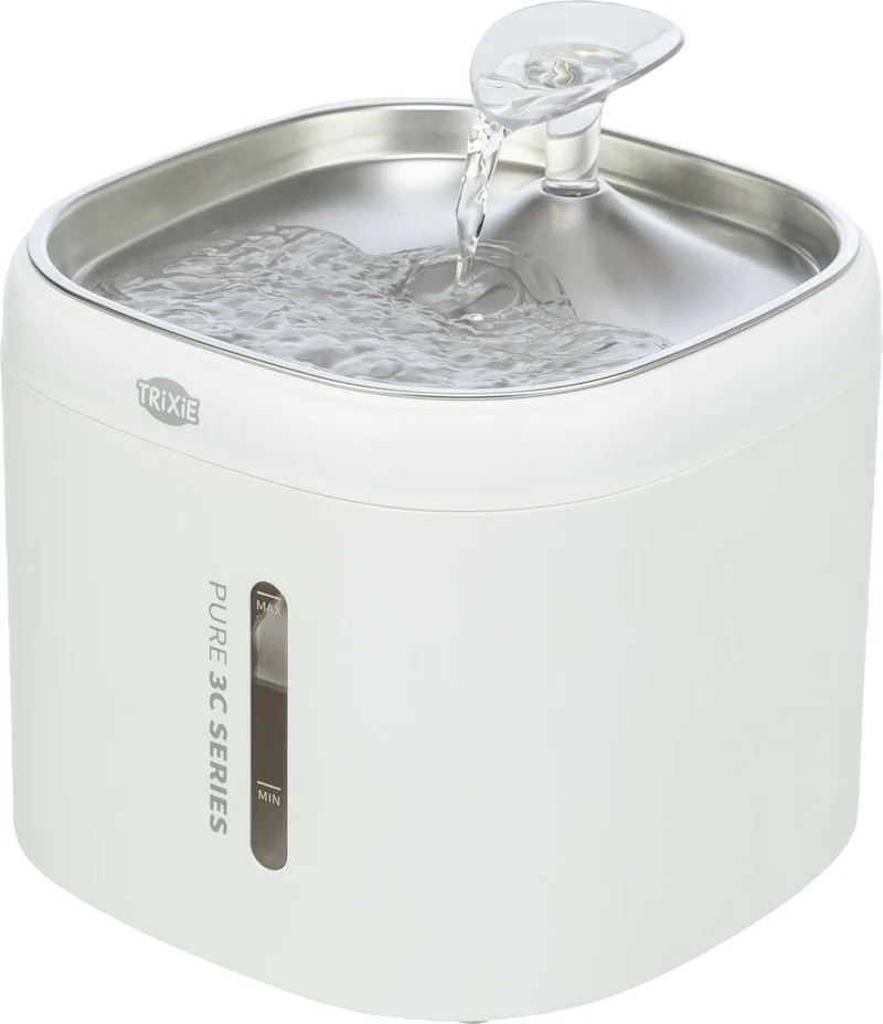 TRIXIE Aqua Pure Trinkbrunnen für Hunde & Katzen – Edelstahlschale, 2 L, Wasserstandsanzeige
