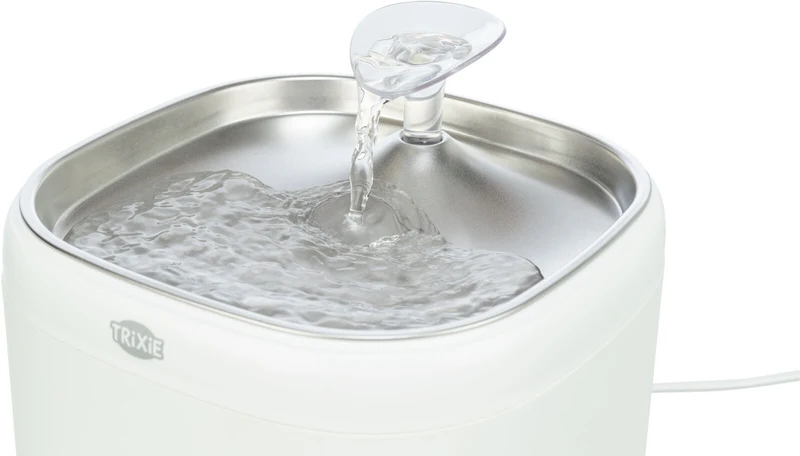 TRIXIE Aqua Pure Trinkbrunnen für Hunde & Katzen – Edelstahlschale, 2 L, Wasserstandsanzeige