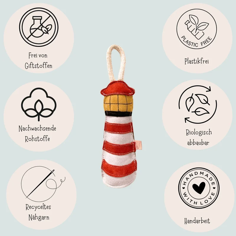 Fräulein Plath Hundespielzeug Leuchtturm | 100% schadstoffgeprüft | Upcycling Leder