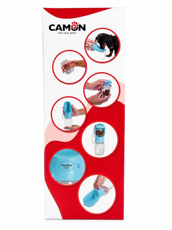CAMON Drink & Eat – Tragbare Trinkflasche mit Snackbehälter für Hunde (330 ml)