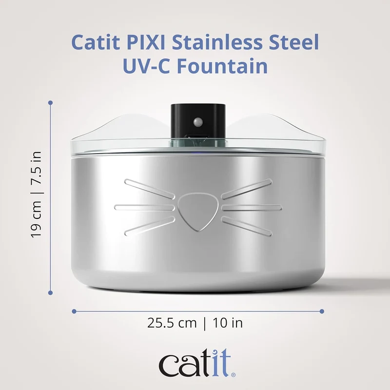 Catit PIXI UV-C Edelstahl-Trinkbrunnen für Katzen – Kabellos & 5L XXL