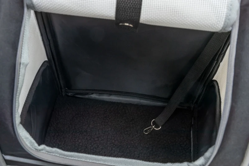 Luftdurchlässiger Hunde- und Katzenrucksack Chloe aus Mesh mit Brust- und Taillengurt, schwarz/hellgrau