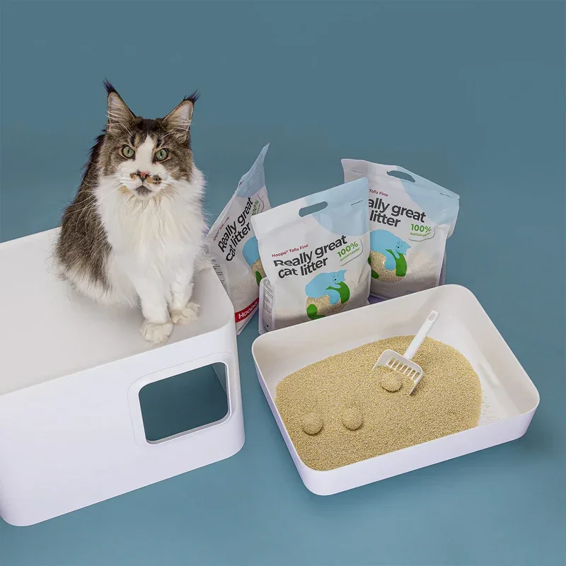 Nachhaltiges Katzenstreu Tofu Fein Natural von HOOPO® | 100% Tofu | Blitzschnelle Klumpenbildung