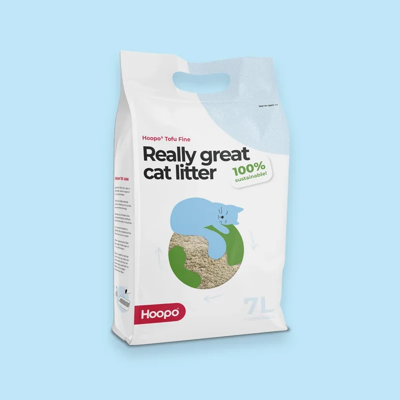 Nachhaltiges Katzenstreu Tofu Fein Natural von HOOPO® | 100% Tofu | Blitzschnelle Klumpenbildung
