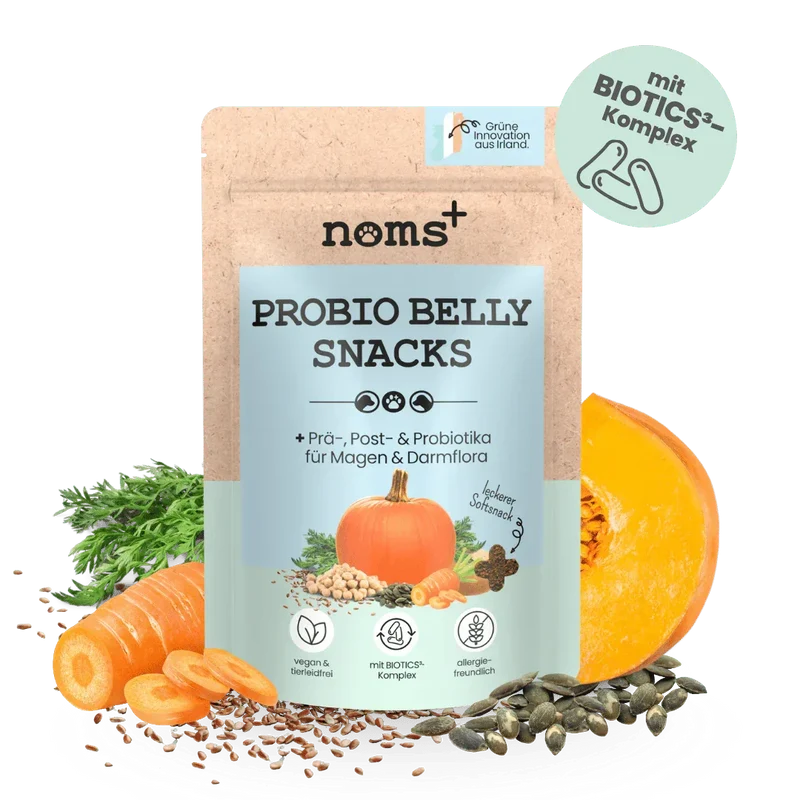 Noms+ Probio Belly Snacks für Hunde | Bei Durchfall & Verstopfung | Stärkt die Darmflora | Vegan & tierleidfrei | 200g