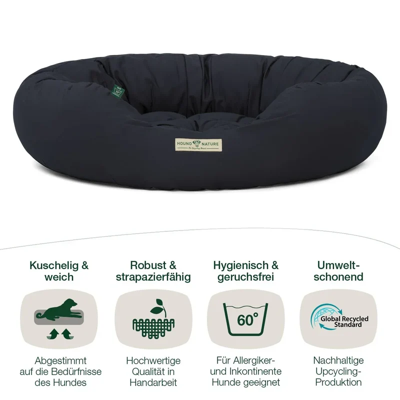 Hundebett rund St.Moritz von HOUND&NATURE | Recycelte Materialien | Oeko-Tex® Standard 100 | Blau