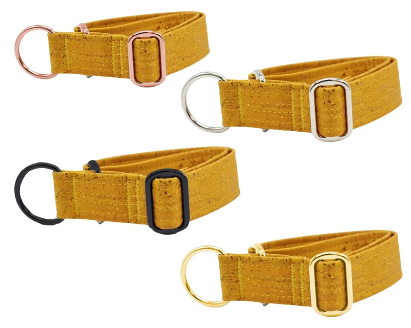 Zugstopp Halsband | Korkleder | Umweltfreundlich | Robust & Vegan | Senfgelb | Beschläge wählbar