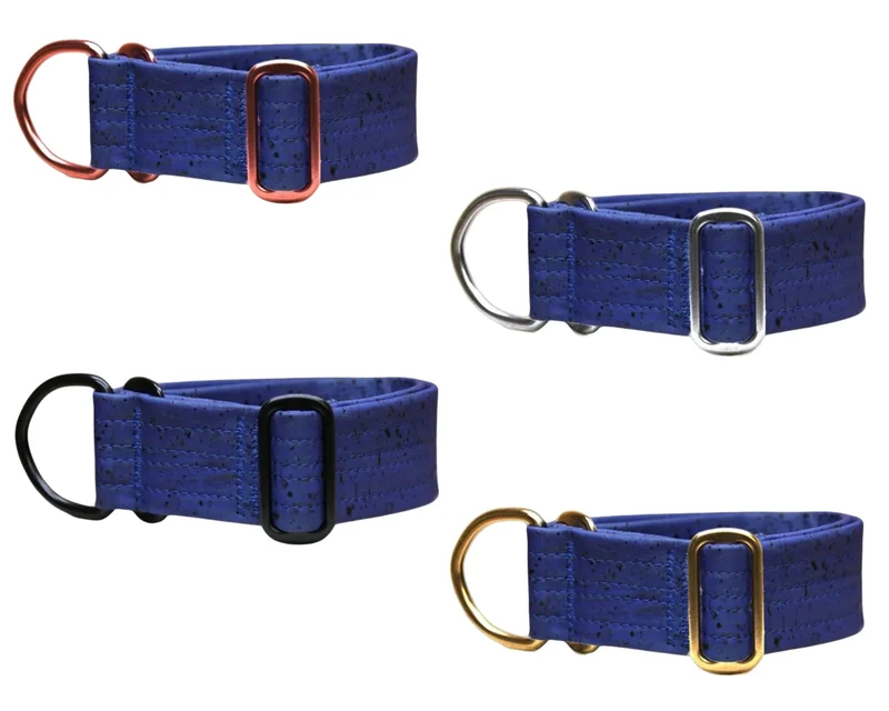 Zugstopp Halsband | Korkleder | Umweltfreundlich | Robust & Vegan | Denim | Beschläge wählbar