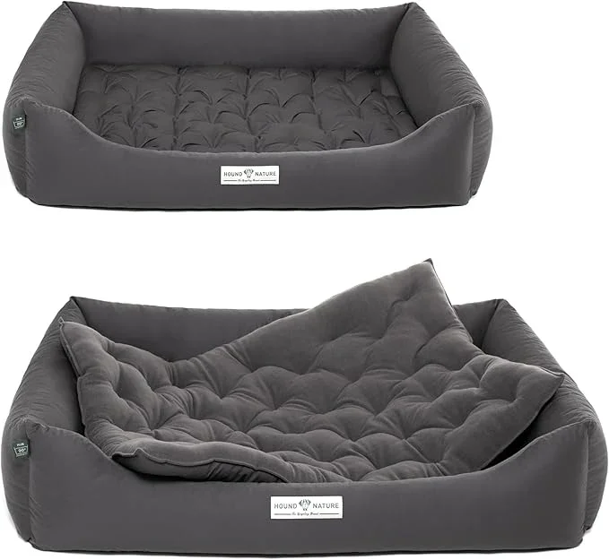 Orthopädisches Öko-Hundebett Zürich von HOUND&NATURE | Fleece-Seite | Recycelte Materialien | Oeko-Tex® Standard | Grau